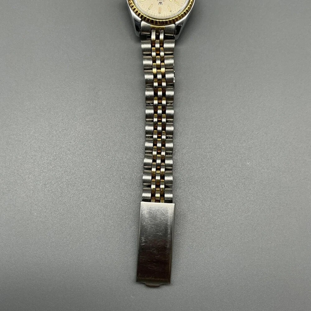 Vintage Timex Aqua Womens Watch 25mm Two Tone Date Fluted New Battery 6.75